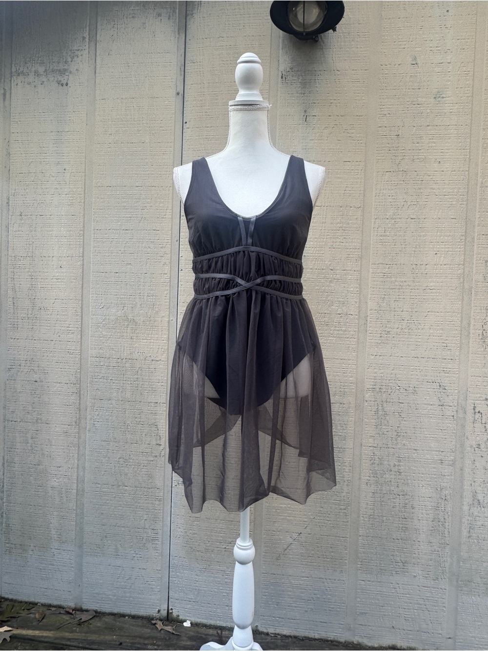 Free People Movement Sheer Mesh Graphite Sleeveless Mini Dress